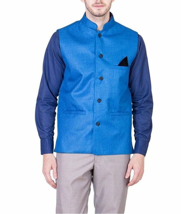 JetFire Solid Blue Men's Jute Waistcoat