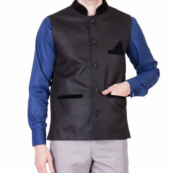 JetFire Solid Black Men's Jute Waistcoat