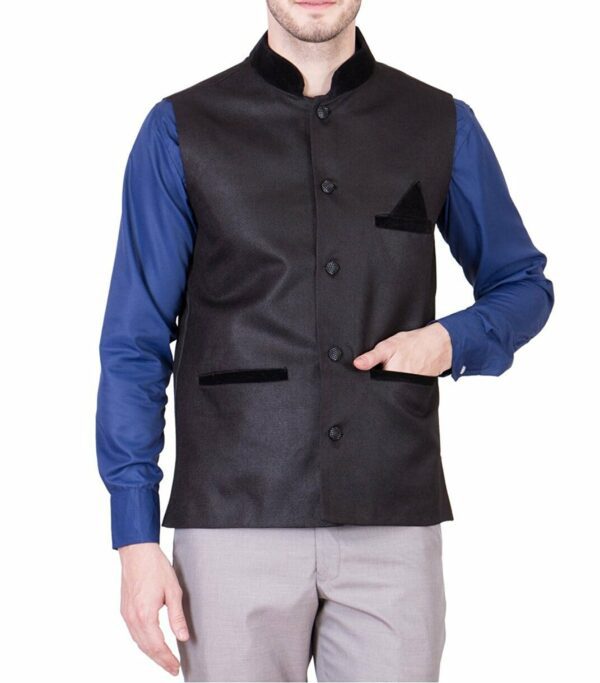JetFire Solid Black Men's Jute Waistcoat