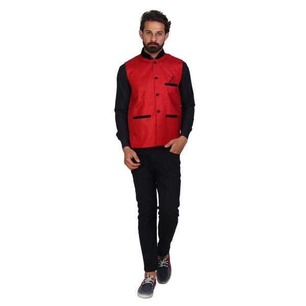 JetFire Maroon Solid Men's Jute Waistcoat