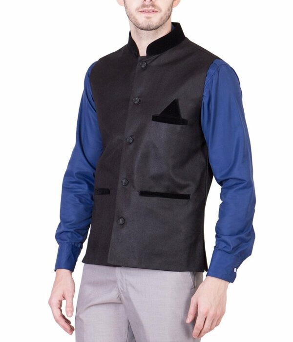 JetFire Solid Black Men's Jute Waistcoat