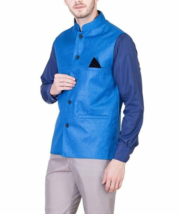 JetFire Solid Blue Men's Jute Waistcoat