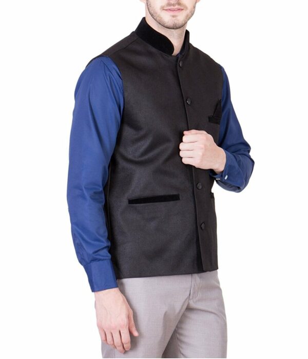 JetFire Solid Black Men's Jute Waistcoat