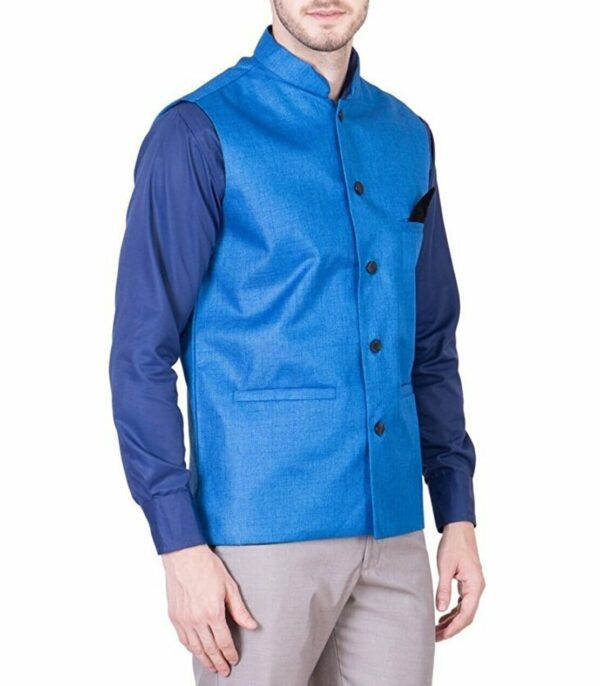 JetFire Solid Blue Men's Jute Waistcoat