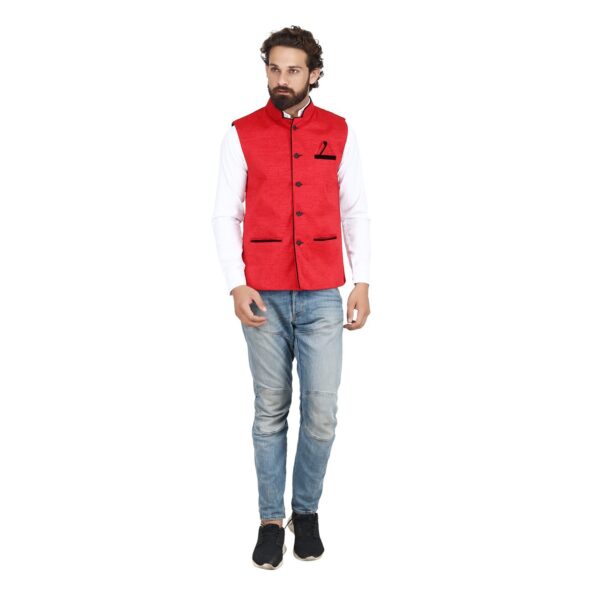 JetFire Solid Red Men's Velvet Waistcoat