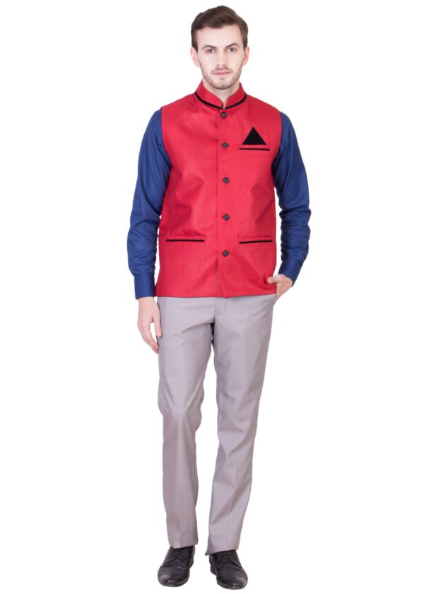 JetFire Solid Red Men's Jute Waistcoat