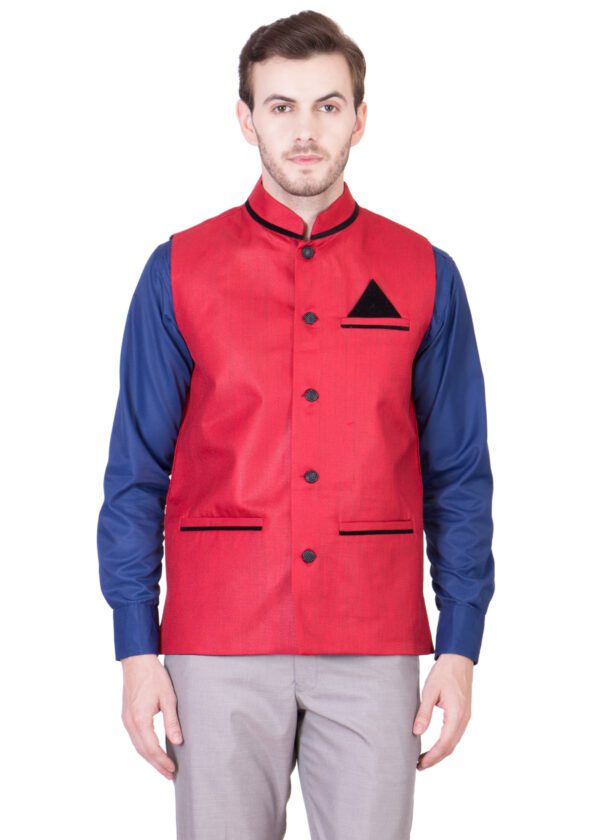 JetFire Red Solid Men's Jute Waistcoat