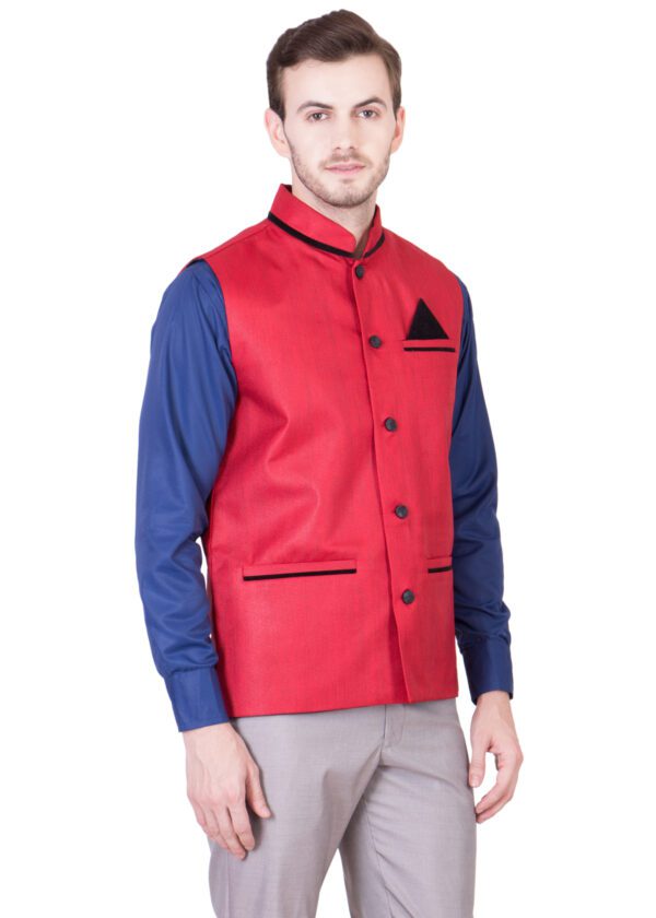 JetFire Red Solid Men's Jute Waistcoat