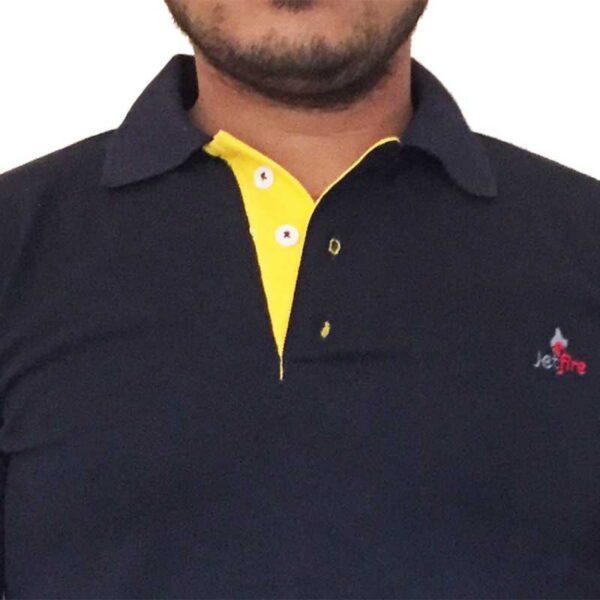 JetFire Solid Men Polo Neck Dark Blue T-Shirt - Image 2