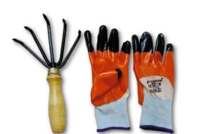 Wooden Handle Cultivator 5 Finger With Gardening Gloves