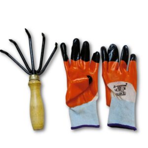 Wooden Handle Cultivator 5 Finger With Gardening Gloves